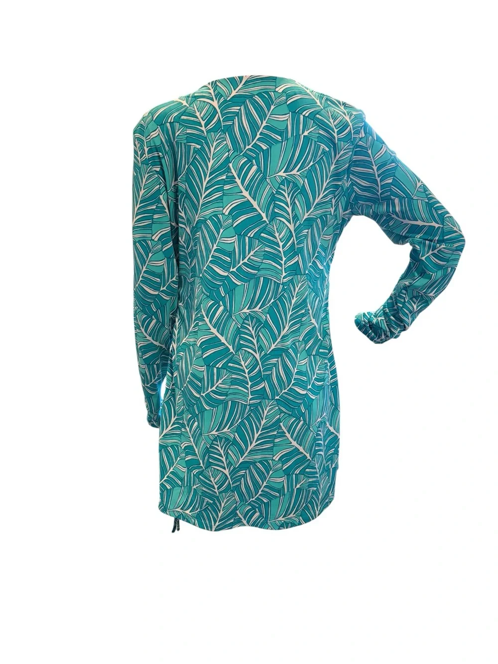 Coolibar Hokulani Blue Leaf Print  Swim Shirt Coverup Dress UpF 50+ Size Medium - Picture 7 of 8